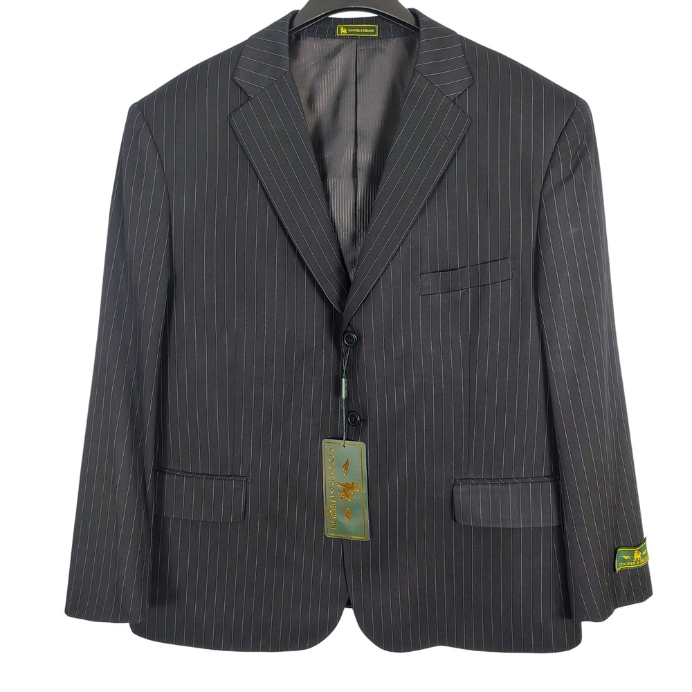 Cooper & Nelson Mens Navy Blue Pinstripe‎ 2-Button Blazer Suit Jacket 46S